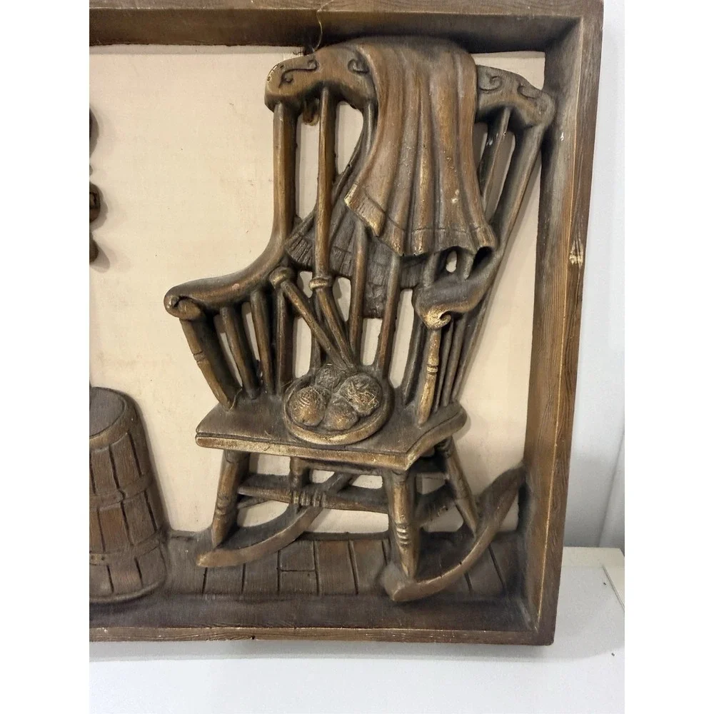 Vintage Burwood Country Wood Wall Plaque Rocking Chair Cottagecore 9-1/2